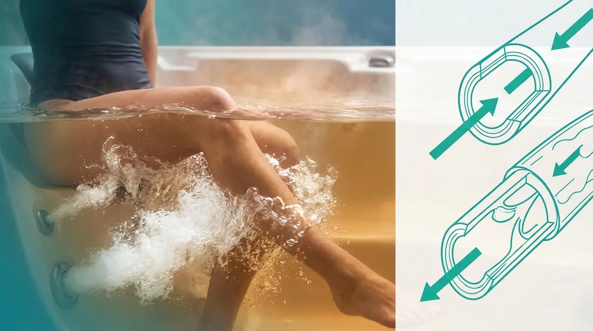 Hot tub jets targeting sore leg muscles with warm water immersion for DOMS relief