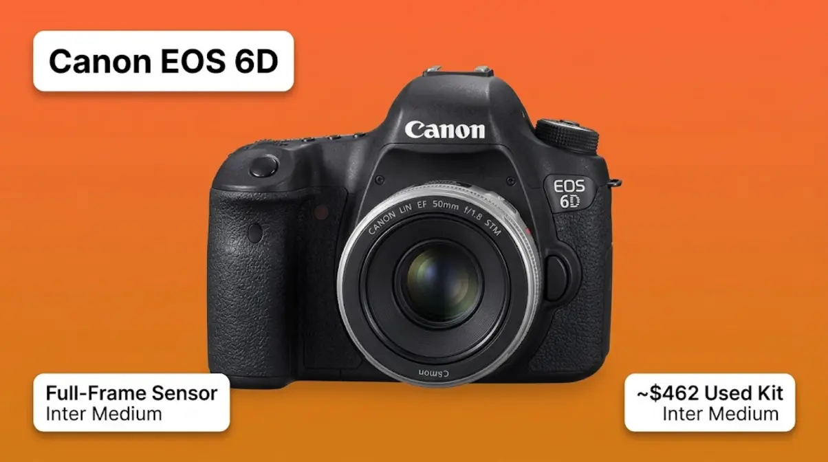 Canon EOS 6D full-frame DSLR with 50mm f/1.8 prime lens, used kit under $500