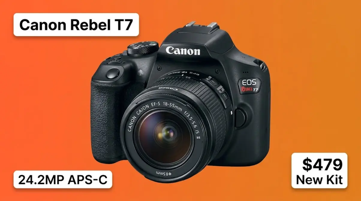 Canon EOS Rebel T7 DSLR with 18-55mm lens, best new camera kit under $500