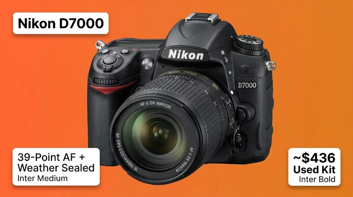 Nikon D7000 enthusiast DSLR with 18-105mm VR lens, used kit under $500