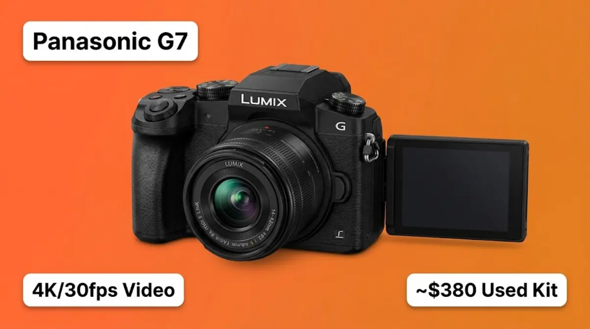 Panasonic Lumix G7 mirrorless camera with articulating screen and 14-42mm kit lens