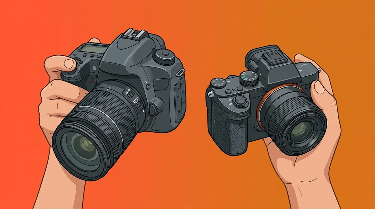 Camera buying decision guide 2026 showing DSLR and mirrorless options for different photographers