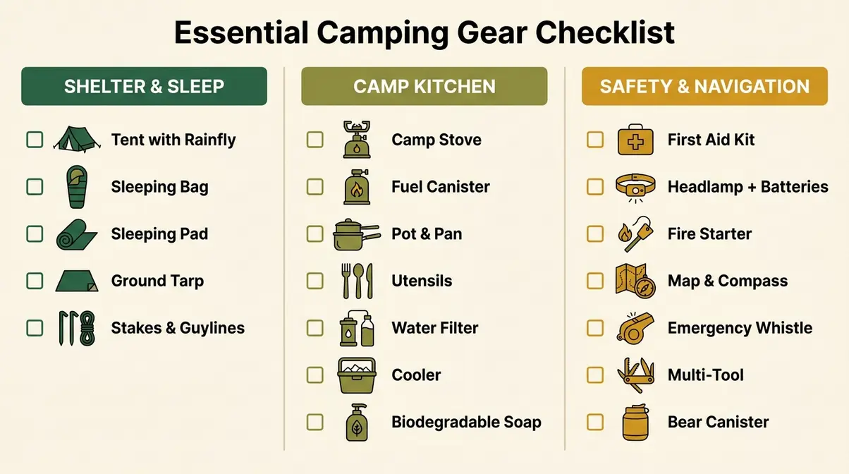 Ultimate camping essentials checklist by category