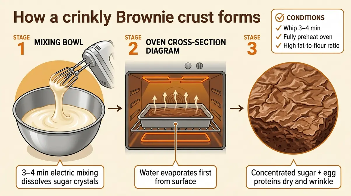 Felix Brownie Recipe: Fudgy, Crinkly-Topped Sunshine Method 7 How the crinkly brownie crust forms through egg sugar whipping water evaporation and surface concentration science