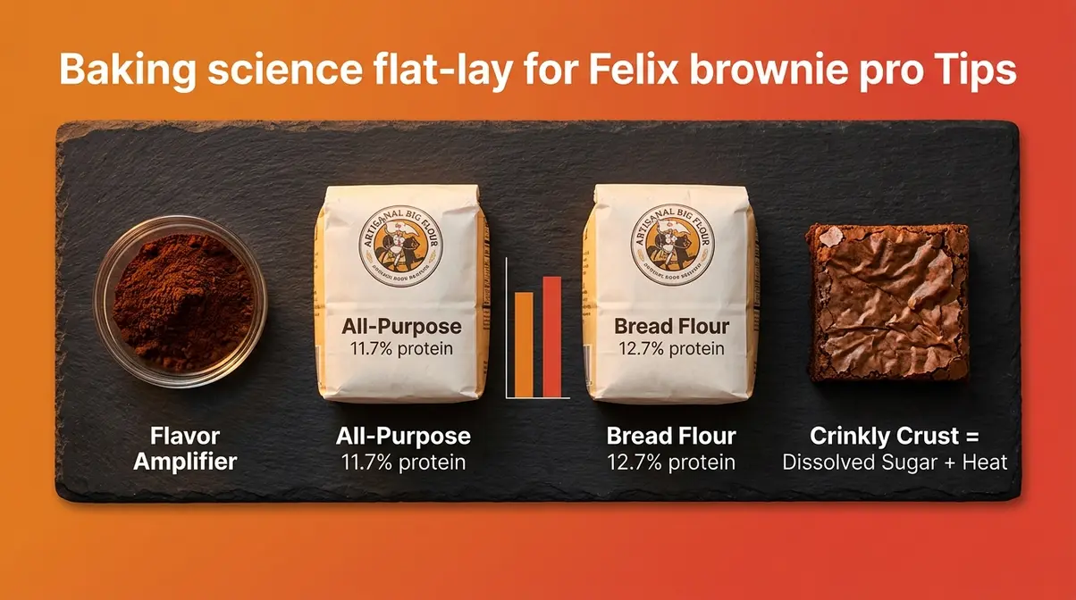 Felix Brownie Recipe: Fudgy, Crinkly-Topped Sunshine Method 6 Felix brownie recipe pro tips showing espresso powder bread flour protein comparison and crinkly crust science