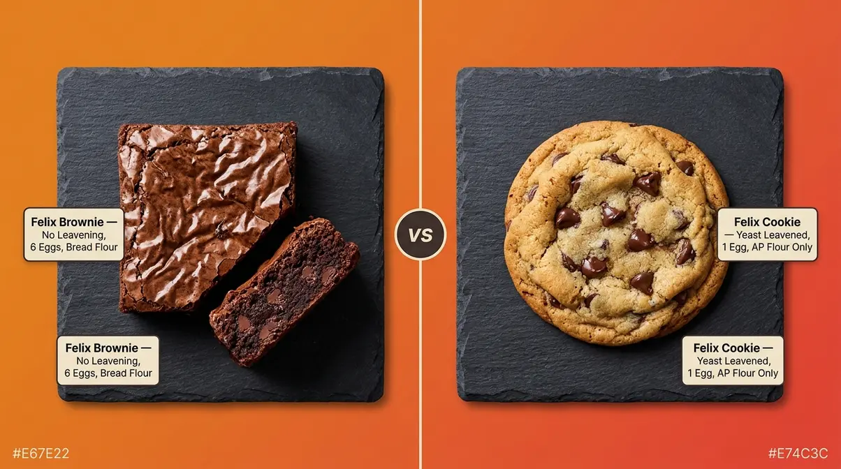 Felix Brownie Recipe: Fudgy, Crinkly-Topped Sunshine Method 10 Felix brownie recipe versus Felix cookie recipe side-by-side comparison showing texture and ingredient differences