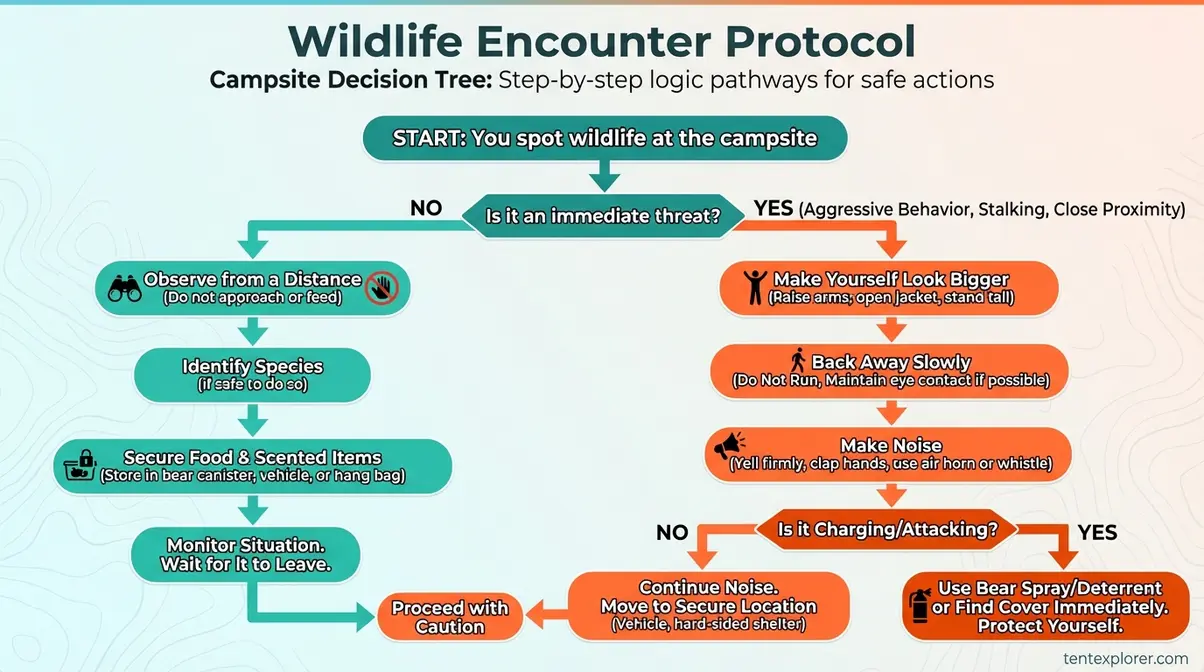 What to do if you encounter wildlife while camping flowchart decision tree for beginner campers