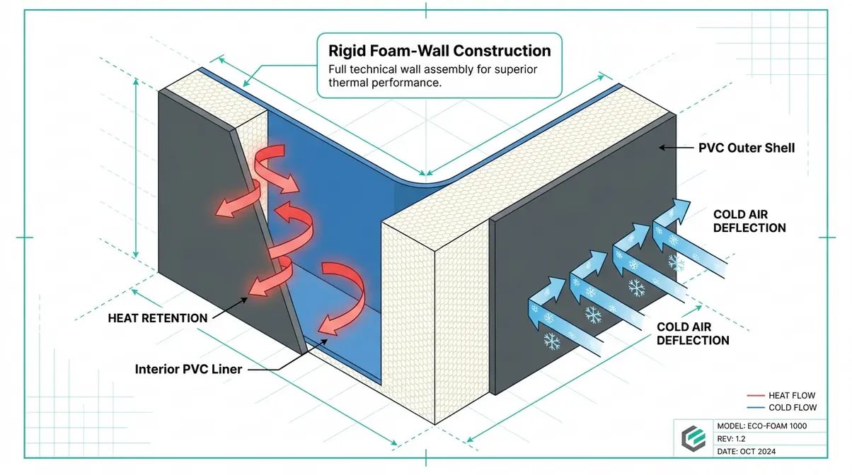 Foam Hot Tubs: Best Picks & Top Defoamers Tested (2026) 11 Cutaway diagram showing rigid foam wall construction of an eco foam hot tub with EPS insulation layers labeled