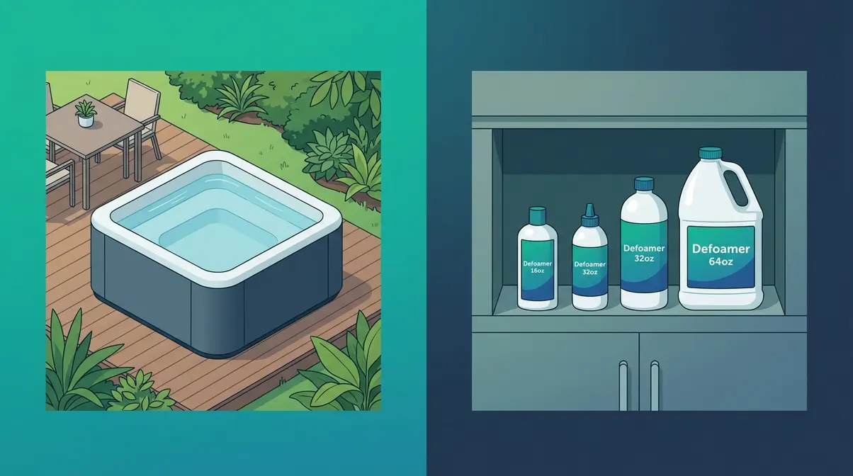 Foam Hot Tubs: Best Picks & Top Defoamers Tested (2026) 19 Foam hot tub buying guide showing foam-wall spa and defoamer bottle options side by side