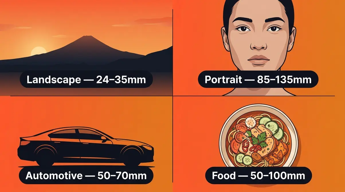 Best focal lengths by photography genre — landscape portrait automotive and food photography recommendations