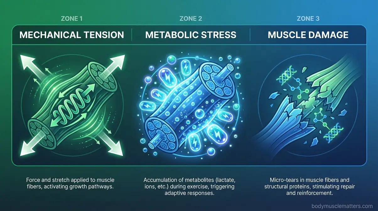 Three biological mechanisms of muscle growth in functional training: mechanical tension, metabolic stress, and muscle damage