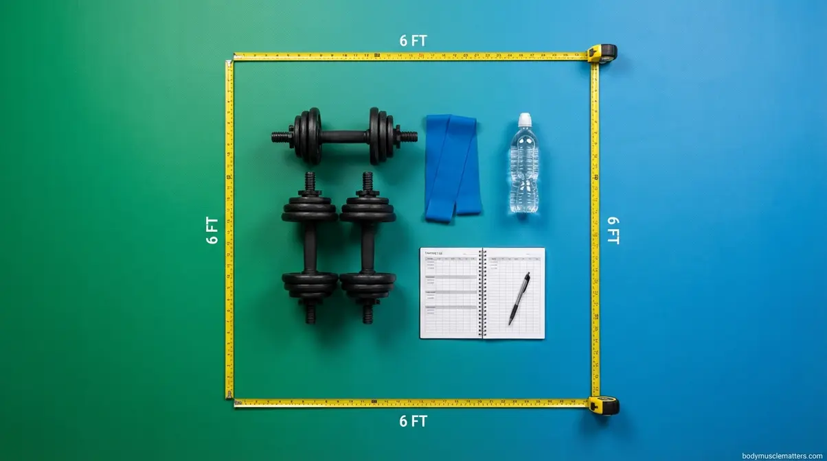 Functional training prerequisites for beginners: equipment, space, and readiness checklist items arranged flat-lay