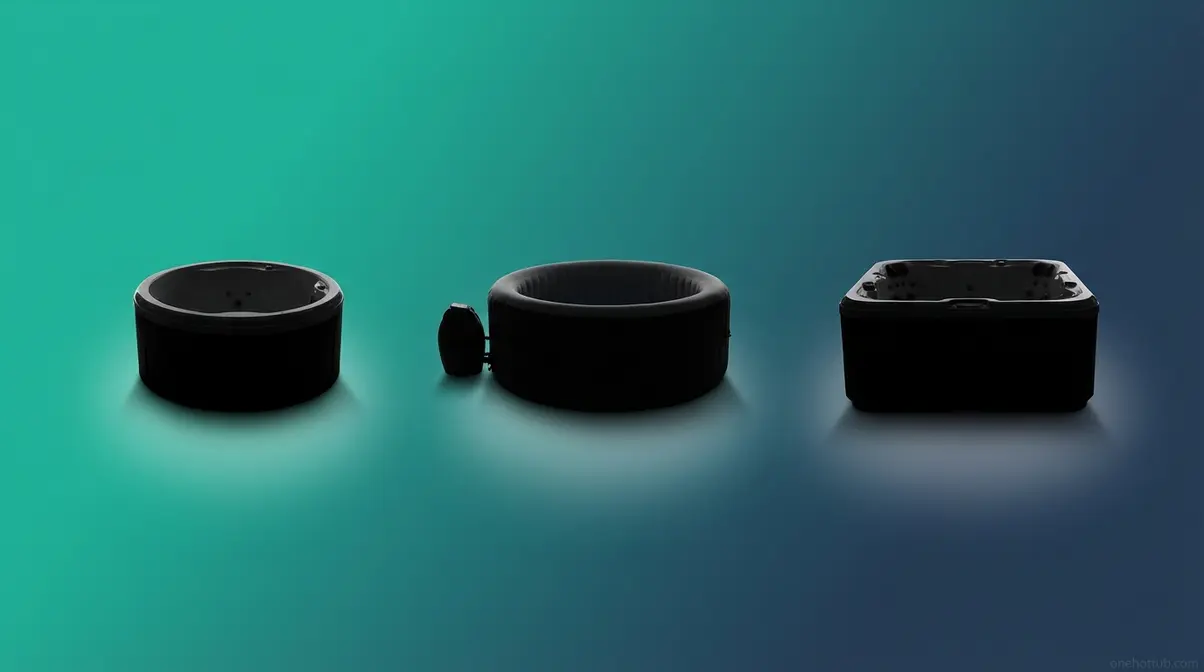 Three garden hot tub styles representing different brands from compact plug-and-play to mid-range hard-shell spas