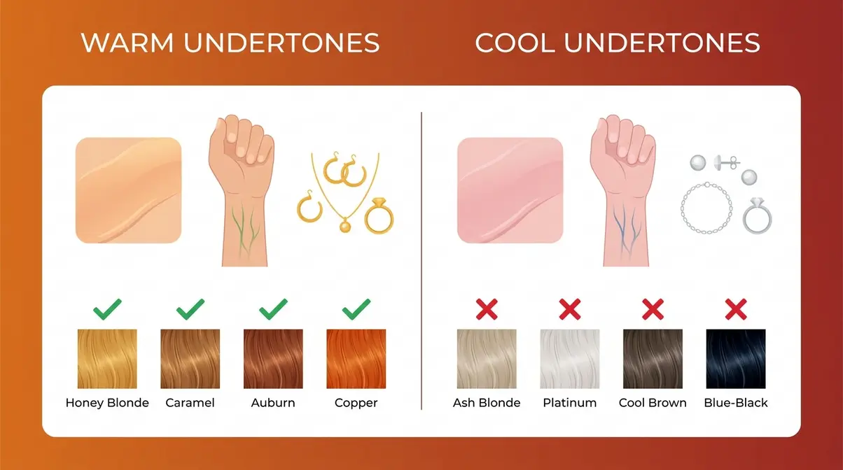 Warm vs cool skin undertone comparison for choosing hair colours for warm skin tone