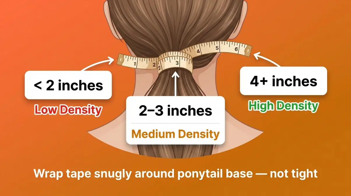 Ponytail circumference test diagram for measuring hair density at home with measurement markers