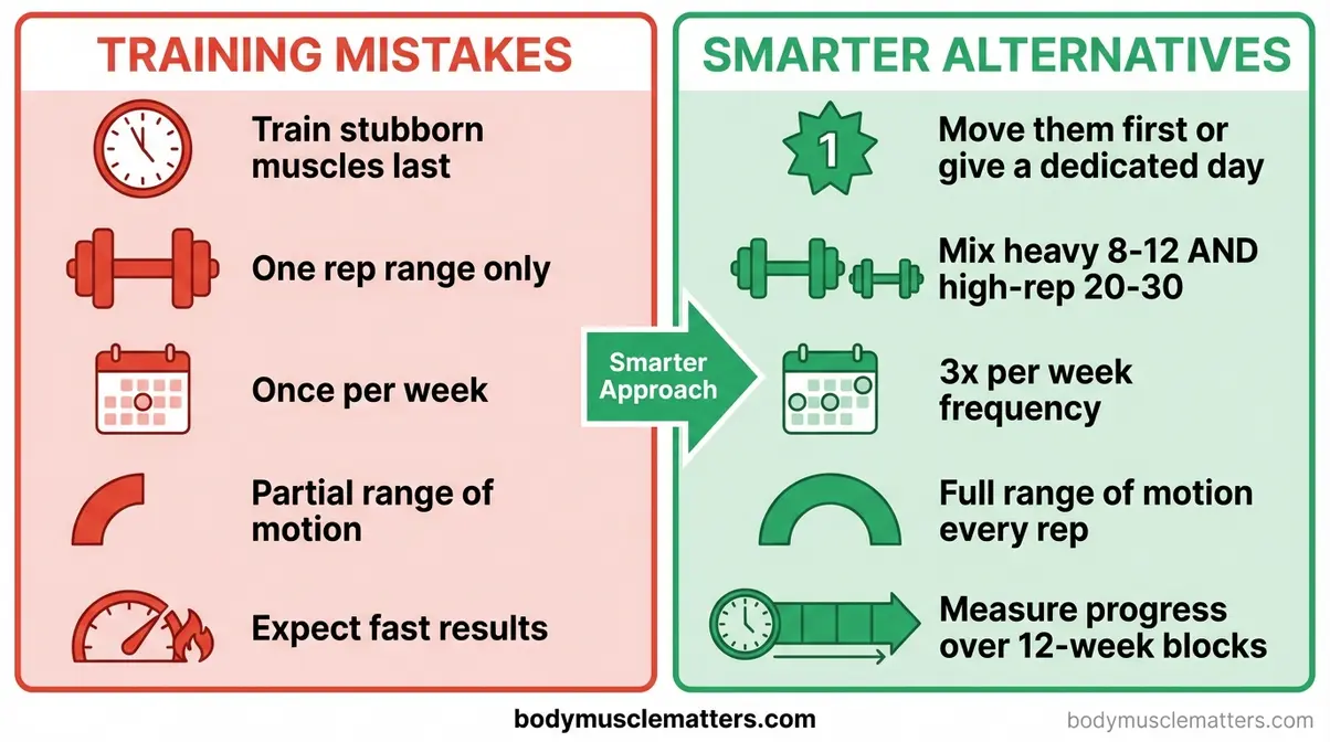 Five common training mistakes keeping stubborn muscles from growing versus smarter evidence-based alternatives