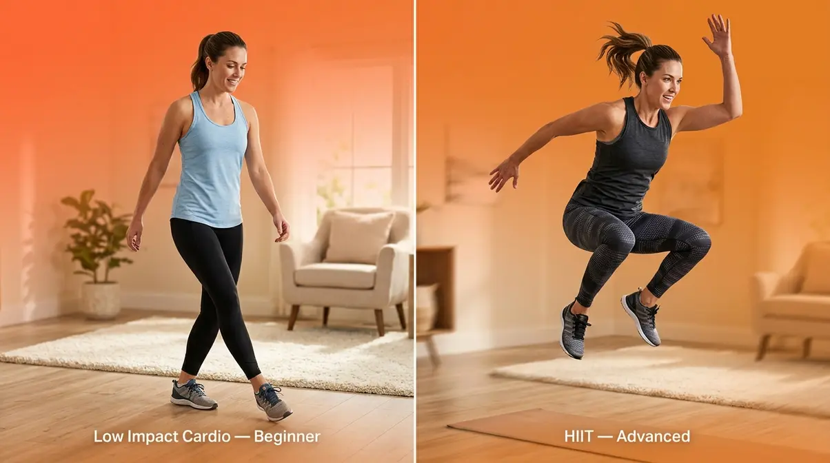 HASfit weight loss workout progression from low-impact beginner cardio to advanced HIIT training at home