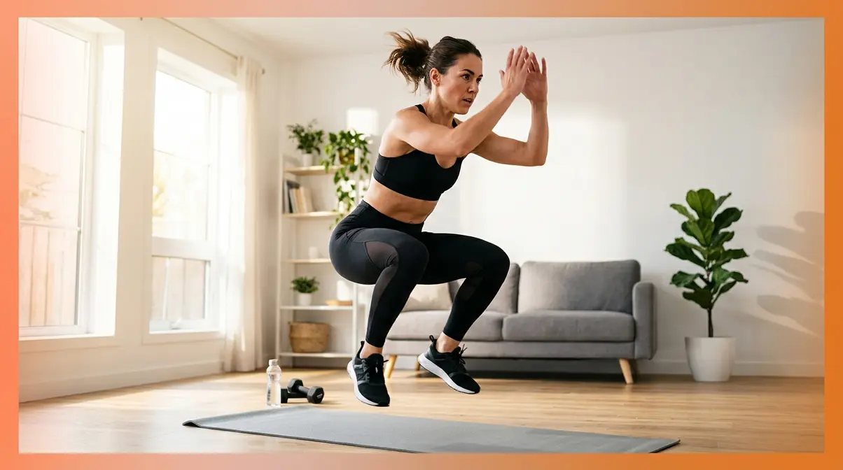 HASfit home workout for weight loss showing person performing high-intensity bodyweight exercise in living room