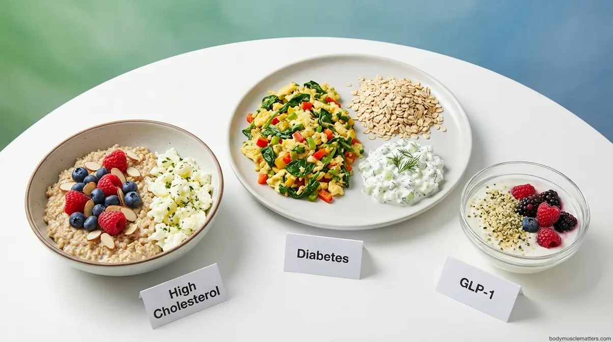 Health-specific bodybuilder breakfasts for high cholesterol, diabetes, and GLP-1 medication users with protein-rich foods