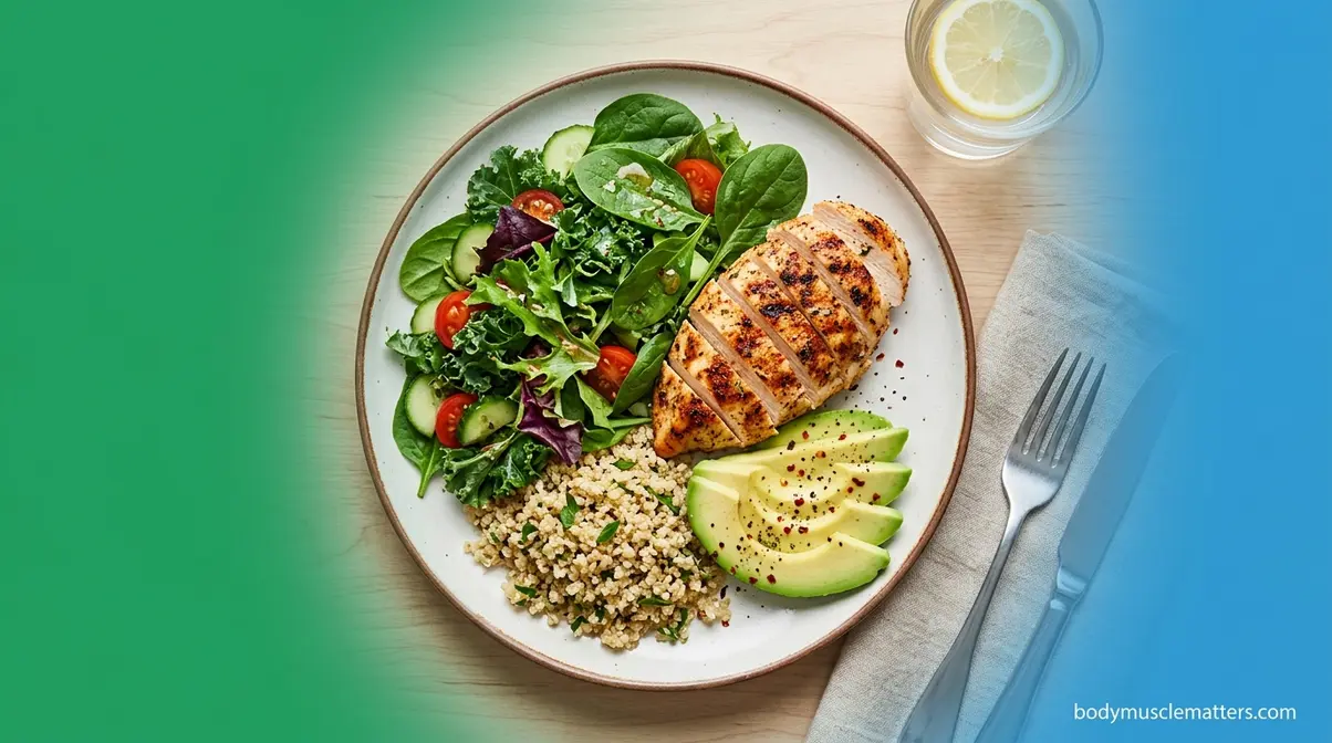 Balanced nutrition plate tailored for female-specific muscle building macros