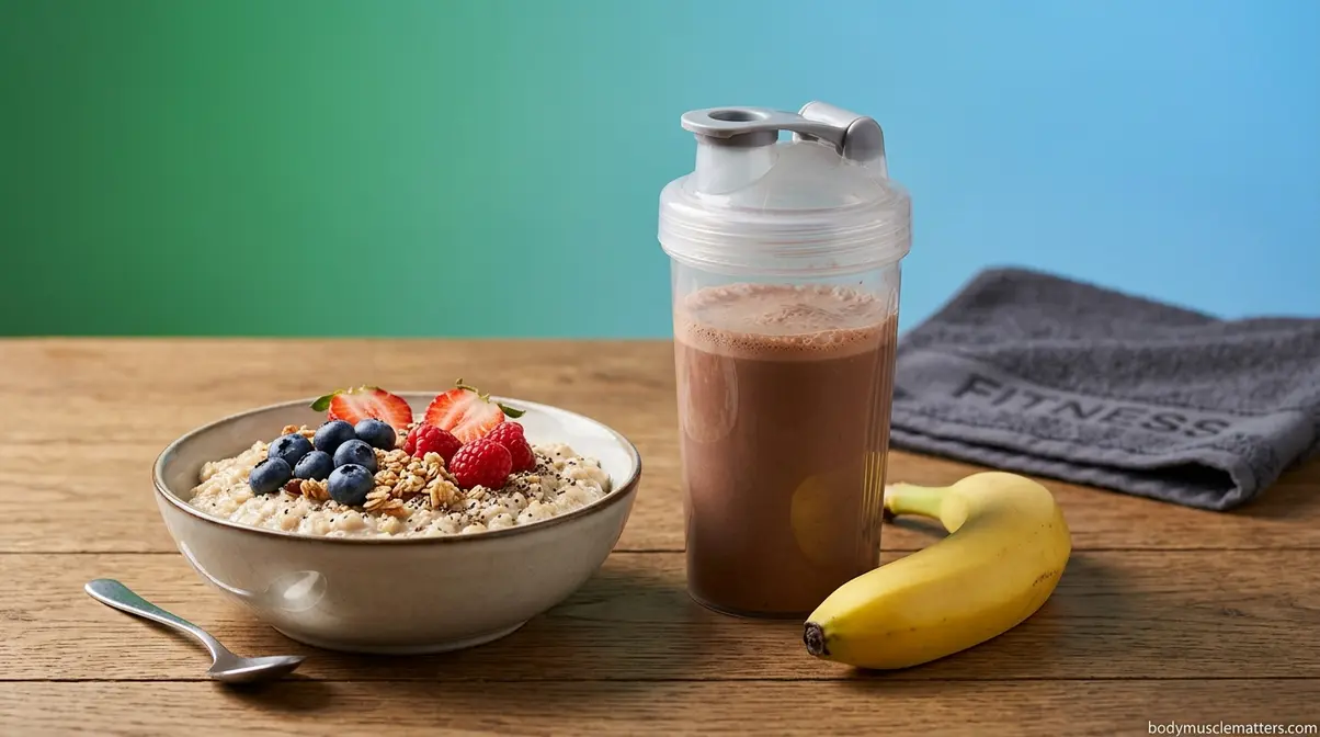 Pre-workout oatmeal and post-workout protein shake for optimal protein timing