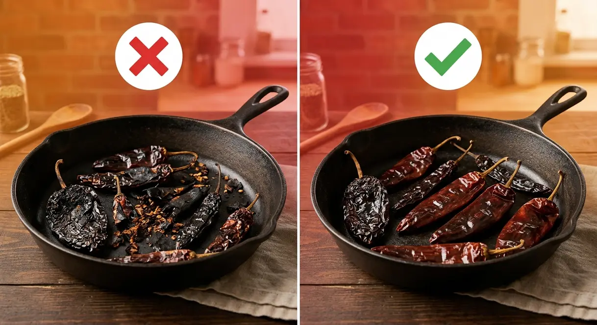 Homemade Chili Paste Recipe: 4 Steps, 30 Minutes 11 Side-by-side comparison of burnt versus correctly toasted dried chilies for homemade chili paste