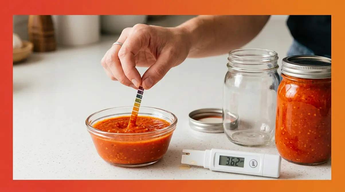 Homemade Hot Sauce Recipe: 5 Steps, Under 45 Minutes 10 Testing homemade hot sauce pH with test strip before bottling in sterilized mason jars