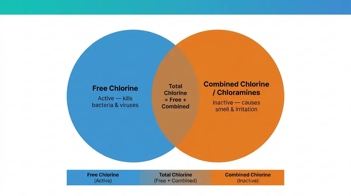 Hot tub free chlorine vs total chlorine diagram showing active and inactive chlorine difference