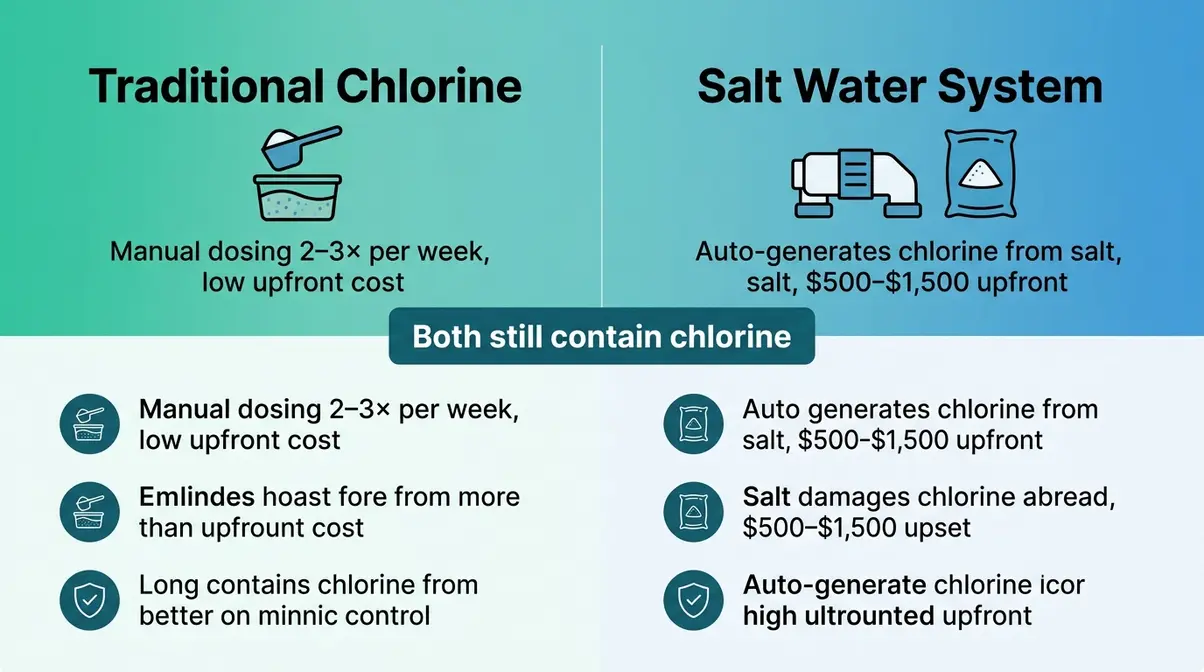 Saltwater versus chlorine hot tub comparison showing maintenance effort cost and key differences