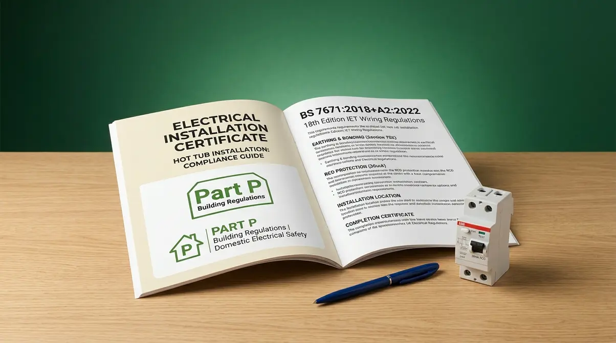 UK hot tub electrical regulations showing Part P Building Regulations and BS 7671 compliance documents