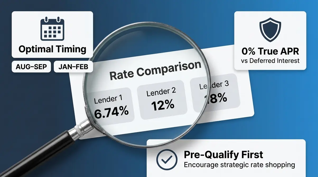 Best Hot Tub Financing 2026: 7 Options for Every Budget 4 Best hot tub financing rates comparison showing lender offers magnifying glass and seasonal timing icons