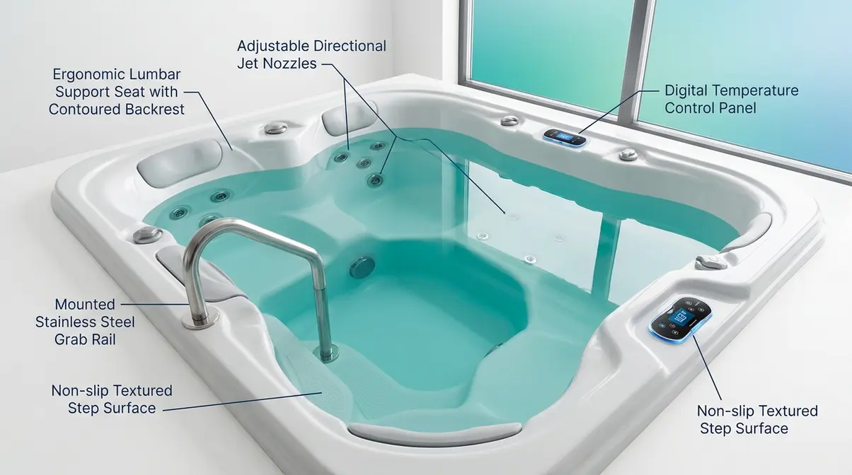 Hot Tub for Arthritis Relief: The 2026 Hydrotherapy Guide 7 Modern therapeutic hot tub interior showing ergonomic features for arthritis relief and safety