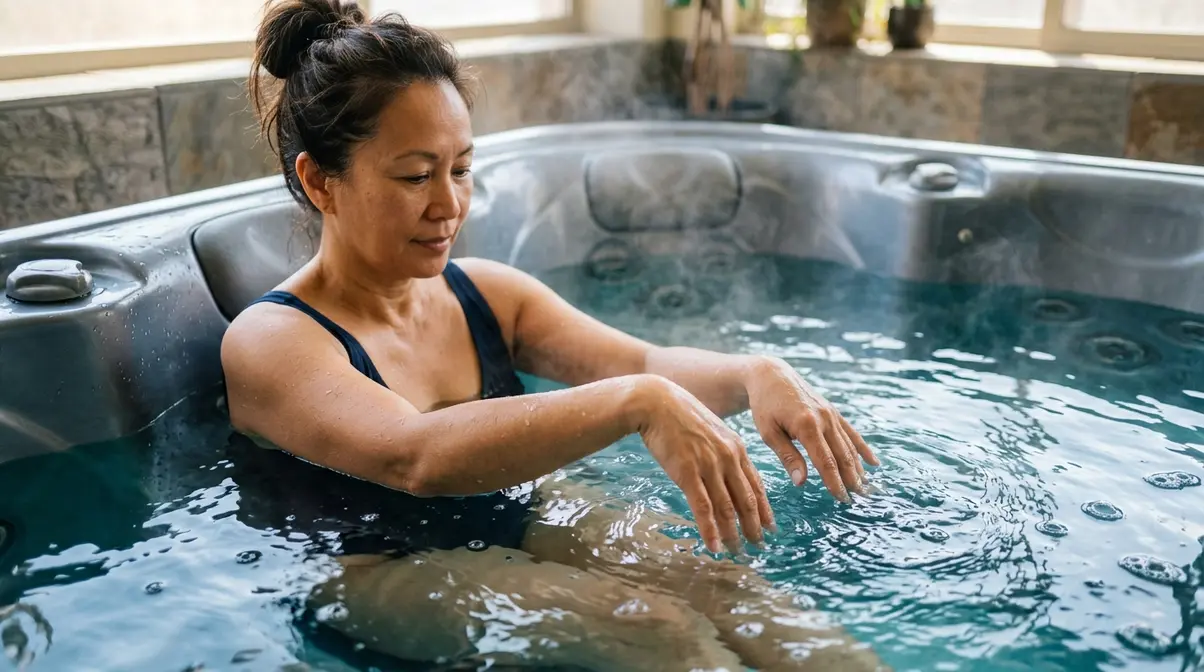 Hot Tub for Arthritis Relief: The 2026 Hydrotherapy Guide 1 Person performing wrist hydrotherapy exercises in a hot tub for arthritis relief routines