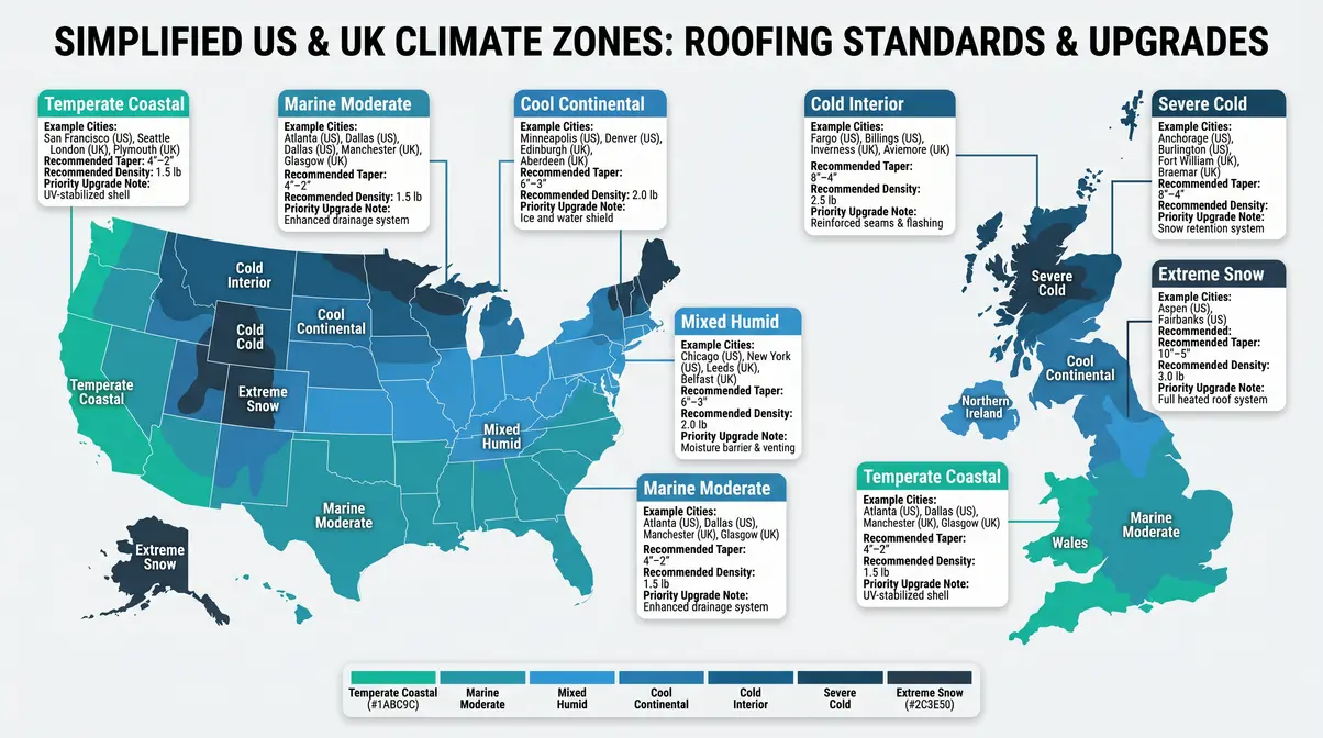 Hot Tub Hard Cover Buying Guide: Choose the Best Cover 5 Hot tub hard cover buying guide climate zone matrix showing foam taper and density recommendations by US and UK region