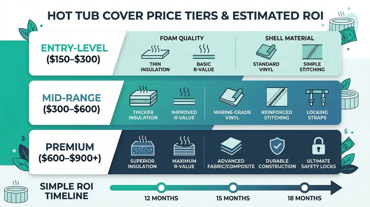 Hot Tub Hard Cover Buying Guide: Choose the Best Cover 1 Hot tub cover cost tiers and ROI payback period comparison chart for buyers