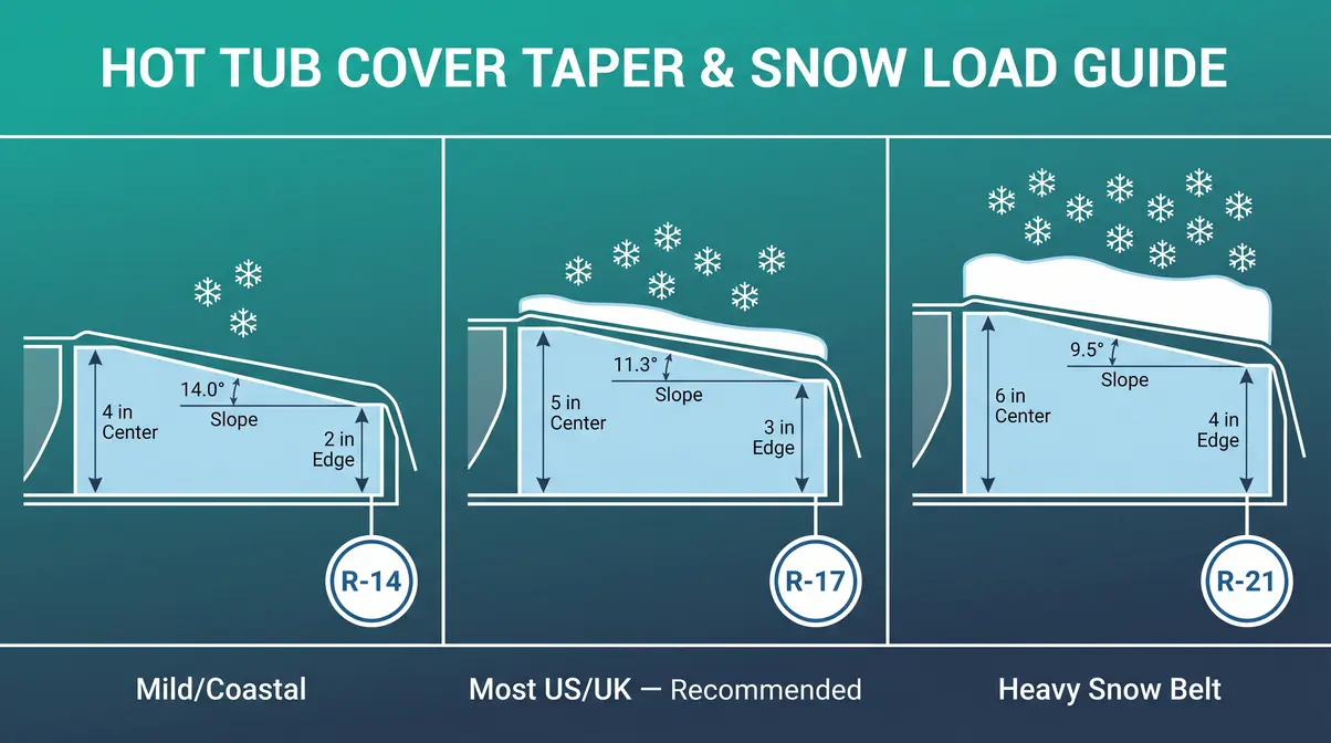 Hot Tub Hard Cover Buying Guide: Choose the Best Cover 3 Hot tub hard cover taper options 4-2 vs 5-3 vs 6-4 inch cross-section diagram