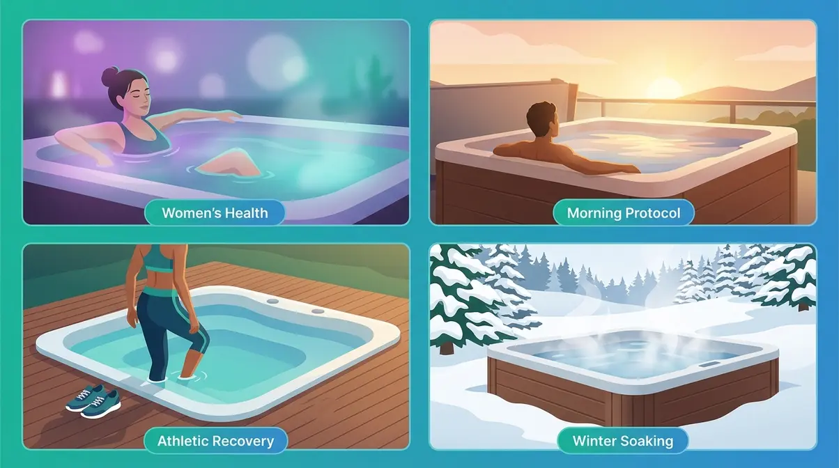 Hot Tub Health Benefits: 7 Science-Backed Facts (2026) 8 Hot tub targeted health benefits for women athletes morning soakers and winter users showing specific use-case protocols
