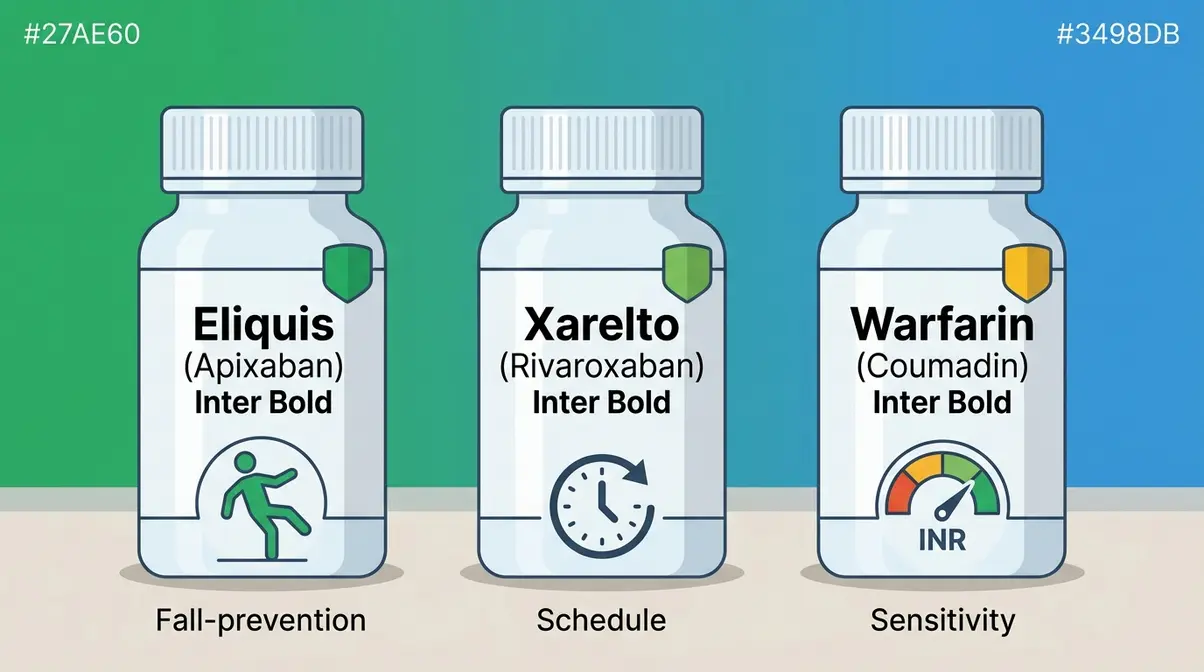 Hot Tub on Blood Thinners: Is It Safe? 6-Step Guide 4 Three blood thinner medications Eliquis Xarelto and Warfarin shown with hot tub safety risk indicators