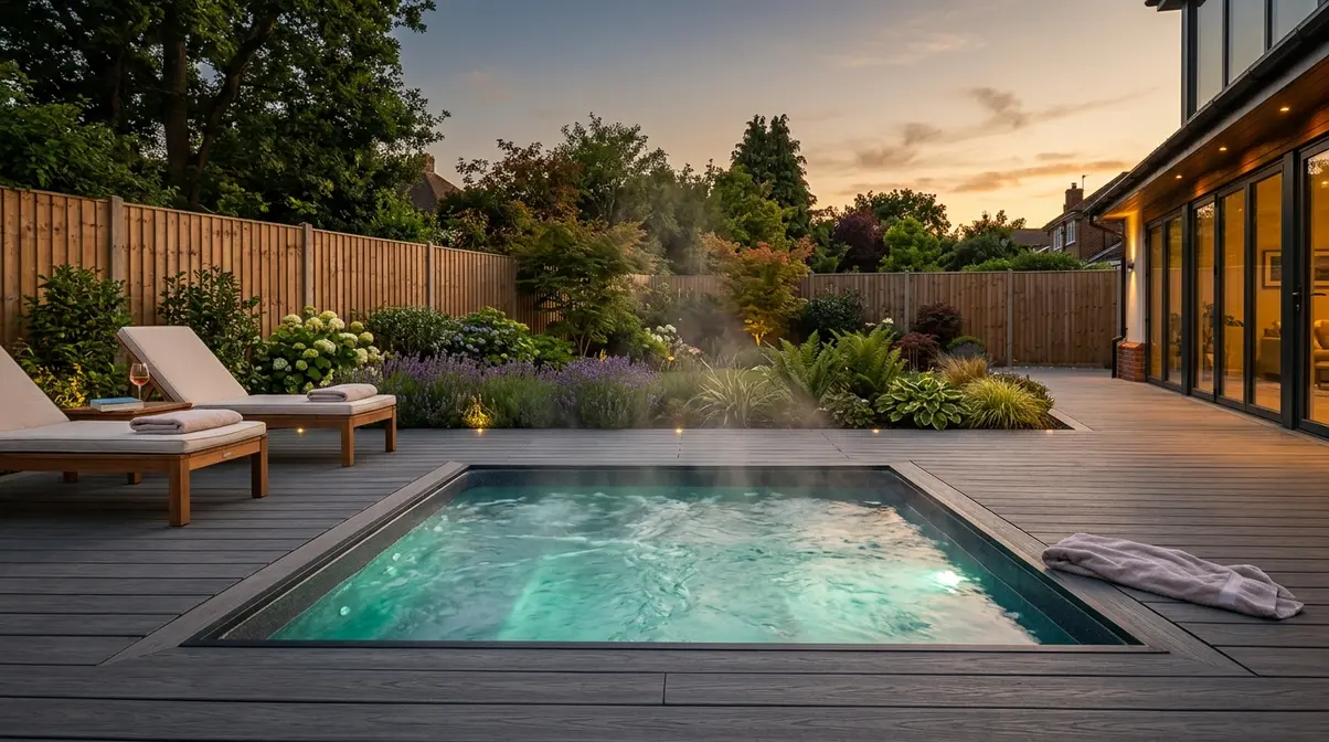 Hot Tub Privacy Ideas UK: 15 Clever Garden Screens 10 Sunken hot tub installed flush with composite decking in UK back garden reducing neighbour sightlines