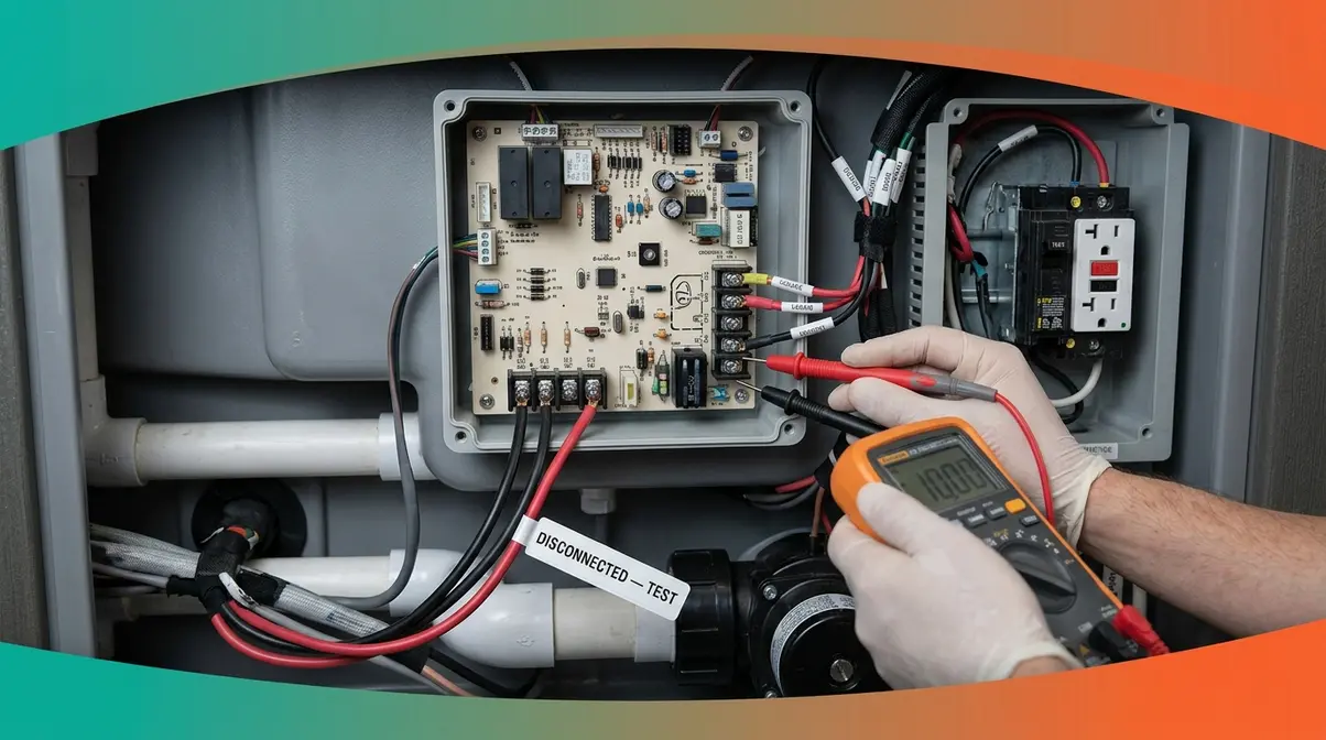 Hot Tub Repair DIY Guide: Step-by-Step Fixes (2026) 8 Hot tub heater leads disconnected from control board for GFCI trip component isolation diagnosis