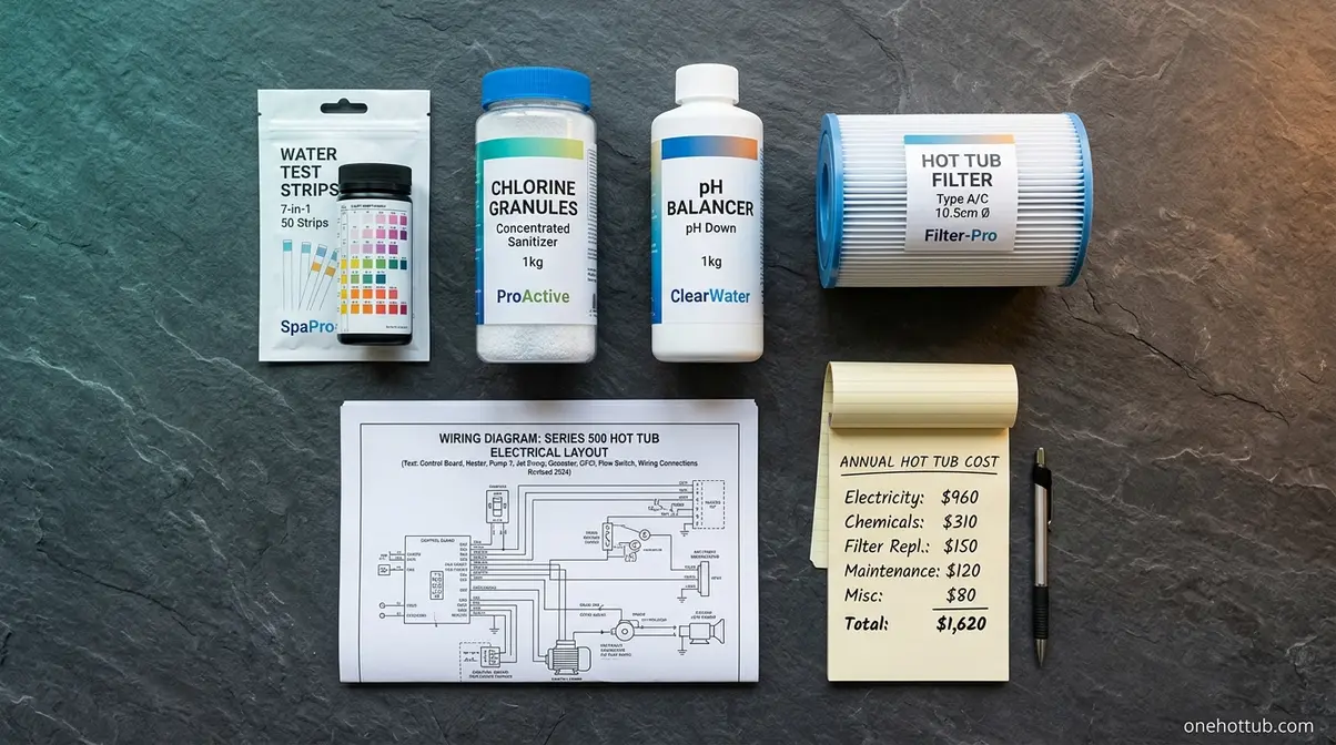 Hot tub hidden ownership costs including chemicals, filters, electrical setup, and annual servicing items