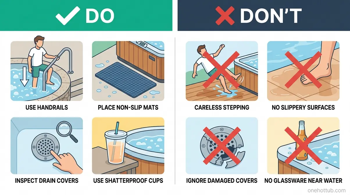 Hot Tub Safety Tips: Essential Rules for Safe Soaking 3 Hot tub safety do's and don'ts illustrated guide for safe soaking and entry