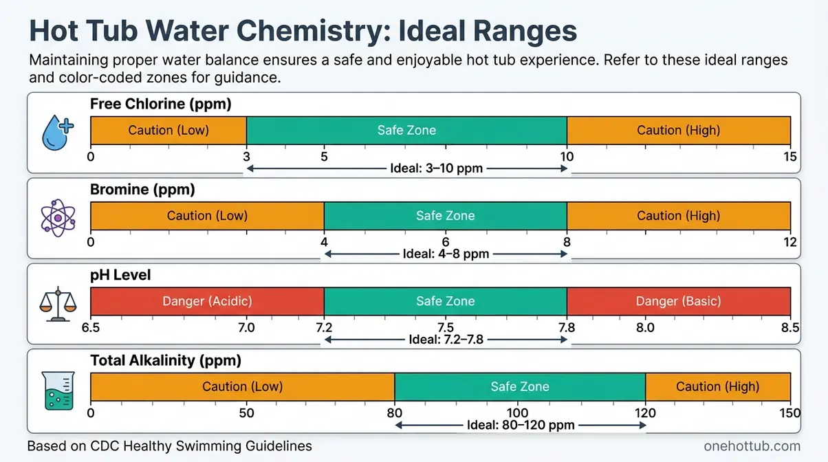 Hot Tub Safety Tips: Essential Rules for Safe Soaking 5 Hot tub water chemistry ideal ranges chart for chlorine bromine pH and alkalinity