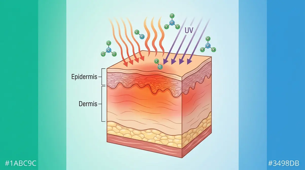 Hot Tub on Antibiotics: Is It Safe? 2026 Expert Guide 3 Medical illustration of antibiotic-induced skin sensitivity reacting to heat UV and chemicals in hot tub water