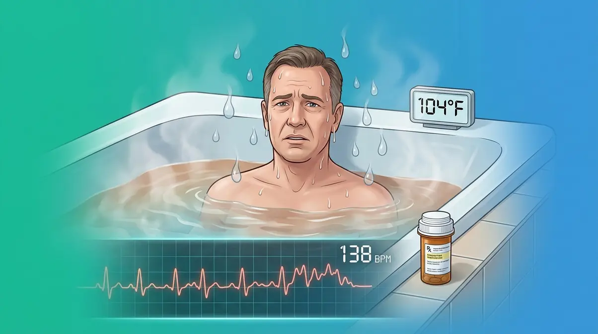 Hot Tub on Antibiotics: Is It Safe? 2026 Expert Guide 4 Illustration of dehydration and cardiovascular strain from hot tub heat during antibiotic treatment