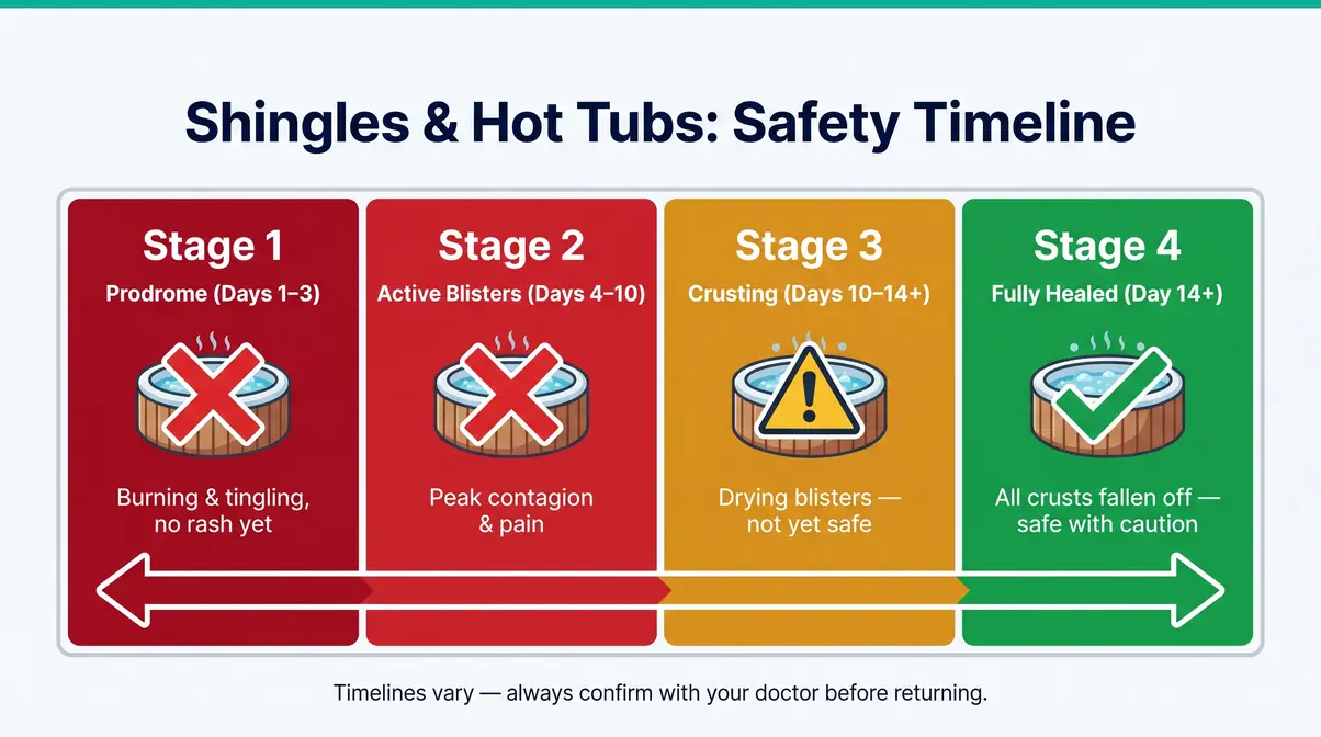 Shingles healing stages hot tub safety timeline from active blisters to fully crusted safe return
