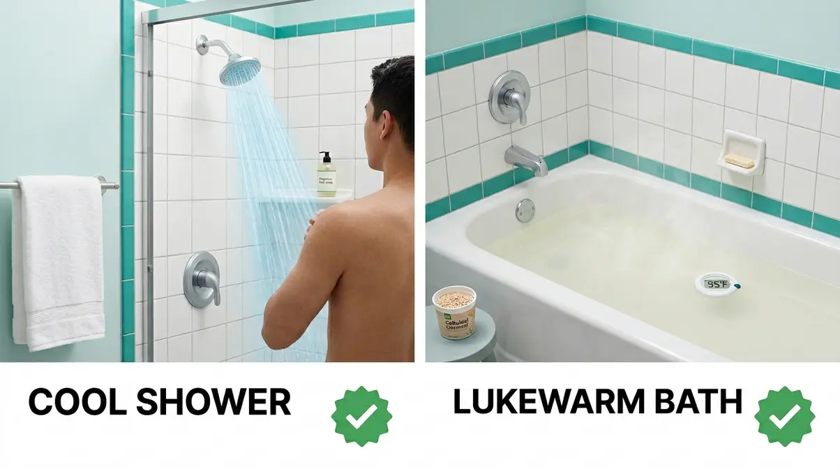Safe bathing alternatives for shingles showing cool shower and lukewarm oatmeal bath options