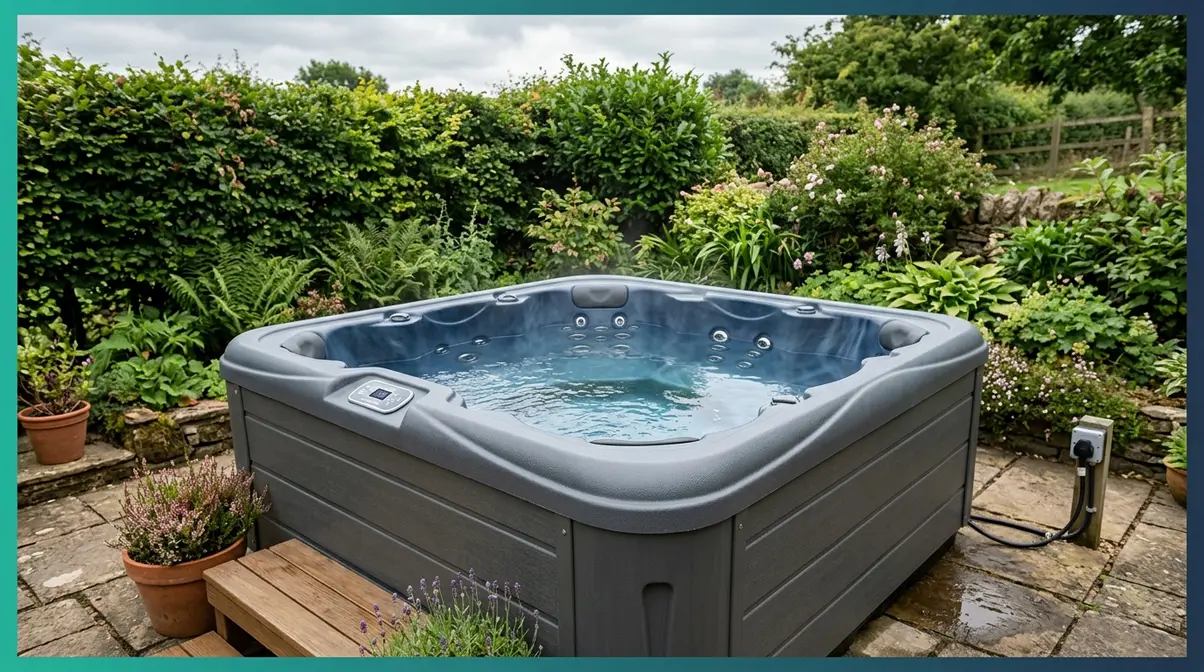 Platinum Stream III rotomolded hot tub in UK garden setting with five to six person capacity and 240V connection