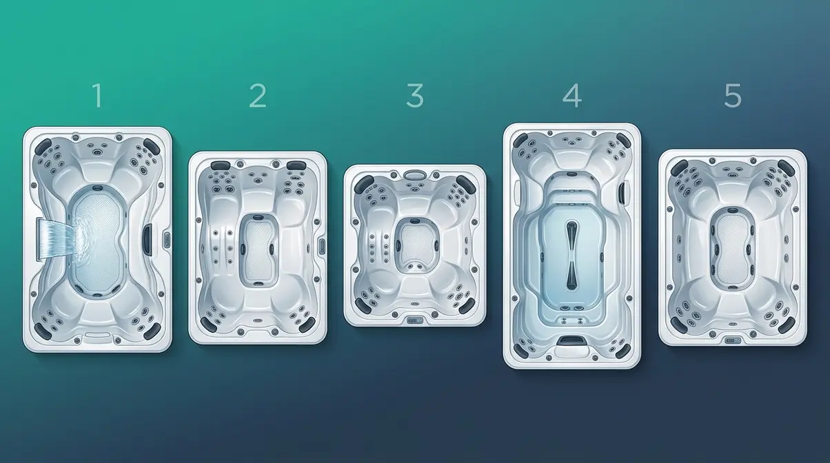 Five top-ranked premium hot tub brands lineup showing acrylic full-foam spas from Jacuzzi Hot Spring Bullfrog Sundance and Dimension One