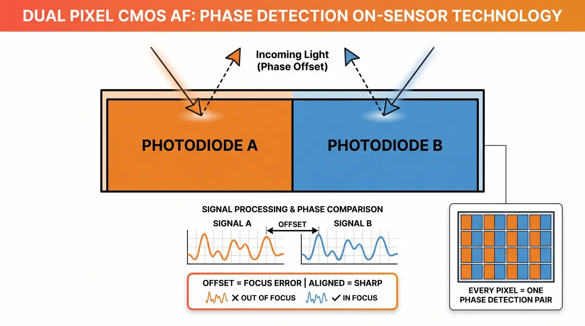 Dual pixel CMOS autofocus sensor diagram how it works